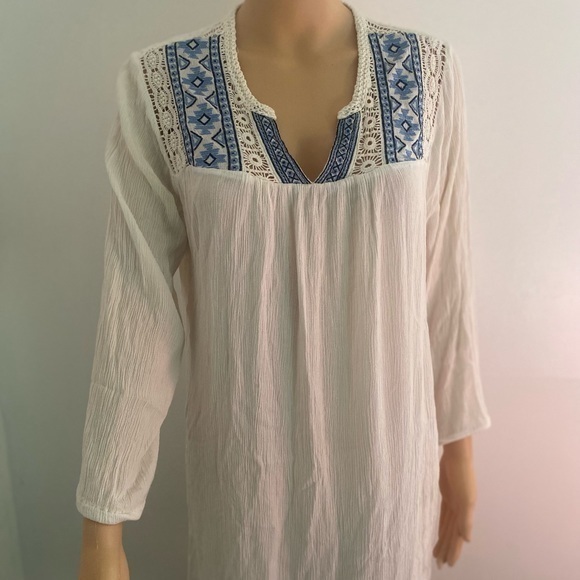 Artiasan Ny Womens Large White Embroidered 3/4 Sleeve Dress Knee Length - Picture 6 of 15